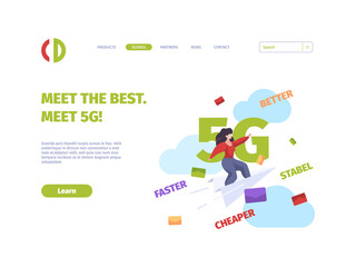 Poster - 5g landing page. future mobile technologies gsm internet high speed cellular systems garish vector b