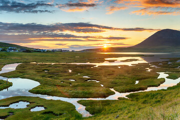 Wall Mural - Sunset across the salt marsh at Northton