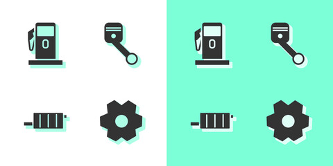 Poster - Set Gear, Petrol or Gas station, Car muffler and Engine piston icon. Vector.