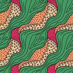 Wall Mural - abstract seamless pattern design with wavy lines with different texture.folk endless background in p