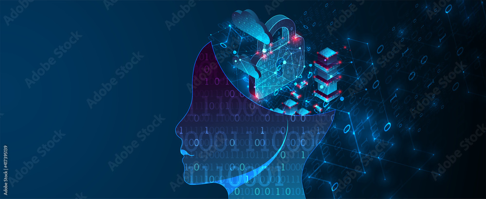 Artificial intelligence (AI) and big data concept. Machine cyber mind.  Technology vector background. - obrazy, fototapety, plakaty 