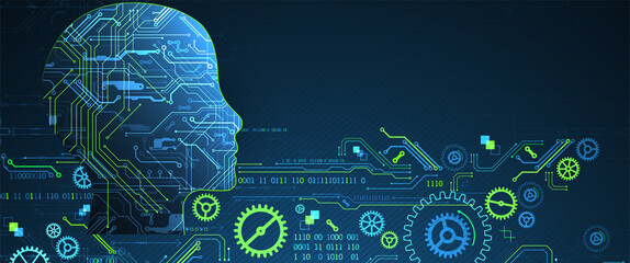 Wall Mural - Artificial intelligence (AI) and big data concept. Machine cyber mind.  Technology vector background.