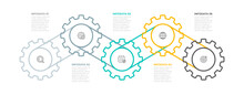 Business Infographic Template. Creative Design With Icon And Cog Elements. Timeline Process With 5 Options, Steps, Parts. Vector Illustration.