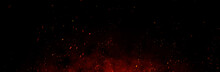 Fire Embers Particles Over Black Background. Fire Sparks Background. Abstract Dark Glitter Fire Particles Lights.	