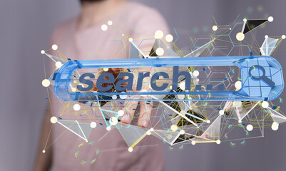 Interface web application in hand 3d
