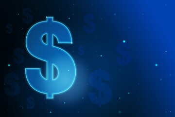 Aufkleber - USD currency with dollar sign and copyspace at abstract blue background, financial concept. Mockup.
