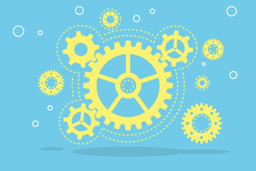 Poster - Business arrangements concept with yellow gears illustration at blue background