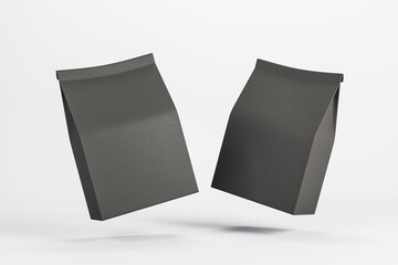 Aufkleber - Two blank black paper packages levitating in the air at white background. Mockup