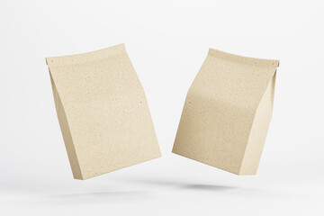 Aufkleber - Two recycled kraft paper bags with copyspace for your logo levitating in the air at white background. Mock up