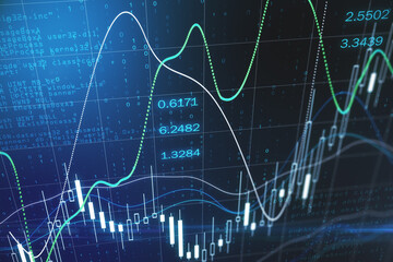 Poster - Forex robot algorithmics concept with stock exchange market graphs, diagram and candlestick at abstract digital background
