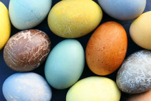 Easter eggs colorful collection. Natural dyed Easter eggs background.