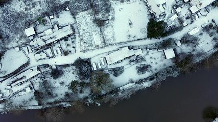 Poster - Blanketed in Snow River Banks Aerial View