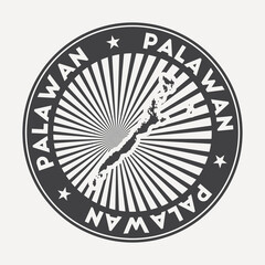  Palawan round logo. Vintage travel badge with the circular name and map of island, vector illustration. Can be used as insignia, logotype, label, sticker or badge of the Palawan.