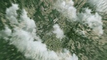 Earth Zoom In From Outer Space To City. Zooming On Frankfurt, Germany. The Animation Continues By Zoom Out Through Clouds And Atmosphere Into Space. View Of The Earth At Night. Images From NASA. 4K
