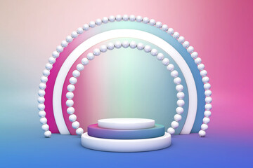 Poster - 3d background products podium.Stand with gradient color to show product. Stage romance showcase on pedestal pink blue studio