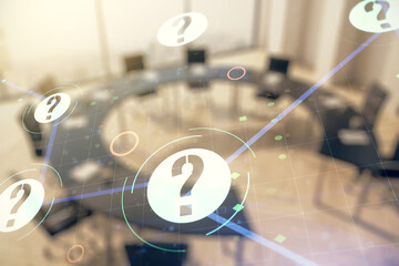 Aufkleber - Double exposure of abstract virtual question mark hologram on a modern meeting room background. Sociology and psychology concept