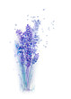 Watercolour drawing of lavender in a glass with 3d salt crystals imitating a magical fragrance on white background