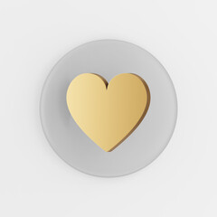Poster - Gold flat heart icon. 3d rendering gray round key button, interface ui ux element.