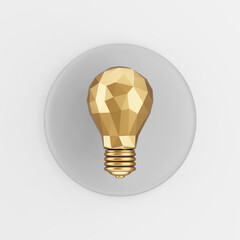 Poster - Low poly gold light bulb icon. 3d rendering gray round key button, interface ui ux element.