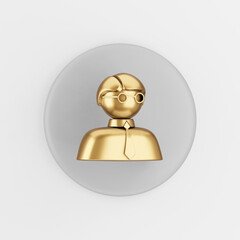 Poster - Golden man icon. 3d rendering gray round key button, interface ui ux element.