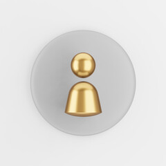 Poster - Person golden symbol icon. 3d rendering gray round key button, interface ui ux element.