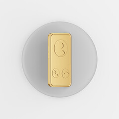 Poster - Golden smartphone icon. 3d rendering gray round key button, interface ui ux element.
