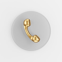 Poster - Gold vintage telephone handset icon. 3d rendering gray round key button, interface ui ux element.