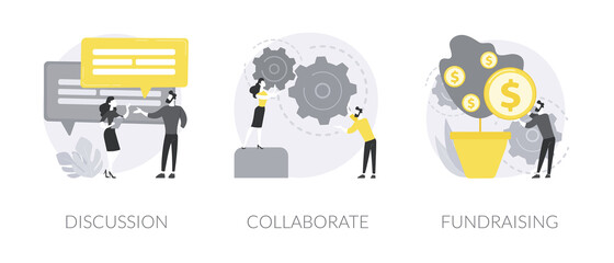 Poster - Partnership abstract concept vector illustration set. Discussion, collaboration project, business fundraising, startup investment, brainstorming, work together and share opinion abstract metaphor.