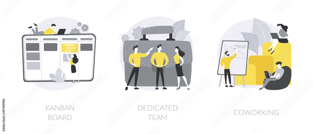 Project workflow abstract concept vector illustration set. Kanban board ...