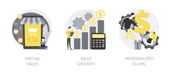 Wall Mural - sales manager abstract concept vector illustration set. virtual sales, client database growth, perso