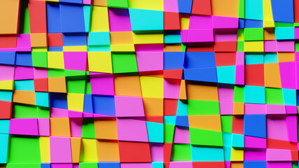 Fototapete - Abstract, geometric background made of irregular colorful squares. 3d rendering