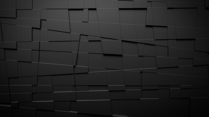 Fototapete - Dark, abstract background made of irregular squares. 3d rendering 
