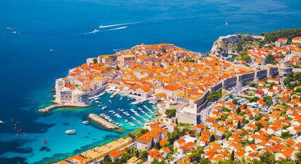 Fototapete - Fantastic view at famous european city of Dubrovnik on a sunny day. Location place Croatia, South Dalmatia, Europe.