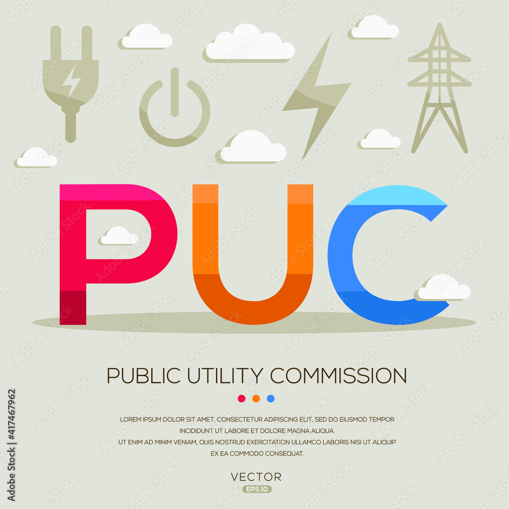 PUC mean (Public Utility Commission) Energy acronyms ,letters and icons ...