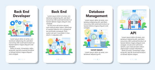 Poster - back end development mobile application banner set. software development