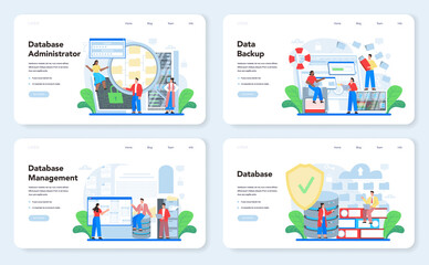 Poster - data base administrator web banner or landing page set. admin or manager working