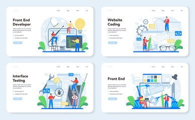 Frontend development web banner or landing page set. Website interface