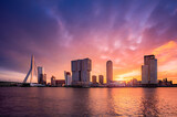 Fototapeta  - Colorfull sunrise at the skyline of Rotterdam