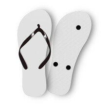 Beach Flip Flops Slippers Vector Design Template. Realistic 3d Blank Mockup. Beach Slippers Sign. Monochrome Flip Flops.