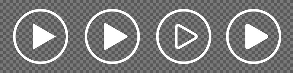 Poster - White Play Button Icons isolated on transparent background. Play Button circle. Video player navigate icons set. Editable Stroke. Stock vector
