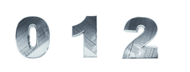 Steel alphabet. Numbers . Scratched metal font 3d render. One-click background removal.