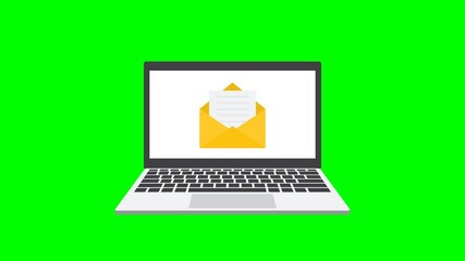 Aufkleber - mail flat animation . email icon envelope on laptop green background video footage, 4K	
