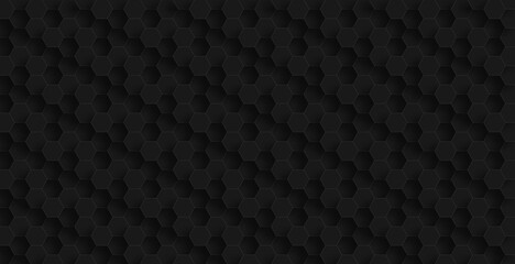 Wall Mural - Black hexagonal simple pattern form abstract geometric layout textured background.