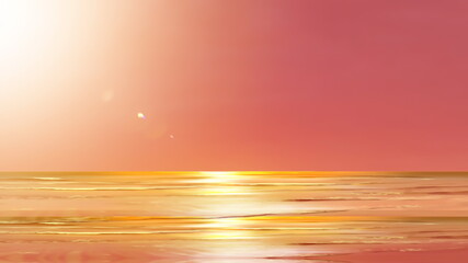 Wall Mural - deep pink sunset on the beach ,sun beach light sand and gold sea water reflection at evening summer 