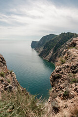 Wall Mural - View from a high cliff to Lake Baikal and the coastline