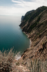 Wall Mural - View from a high cliff to Lake Baikal and the coastline