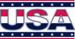 Red, white and blue USA banner with stars, official American flag colors