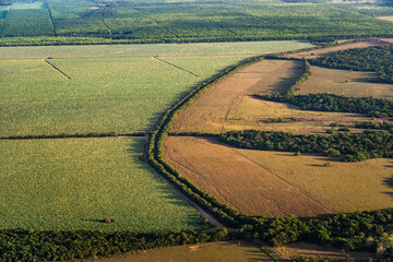 cultivos y llanuras en sobrevuelo en el departamento del Meta _ Colombia, entre Villavicencio y Puerto Gaitán, superficies de cultivos y ganadería de la región 