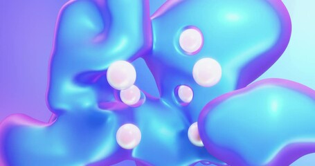 Poster - Abstract blue metallic liquid flowing with pearl bubbles background. background with bubbles. 3D rendering