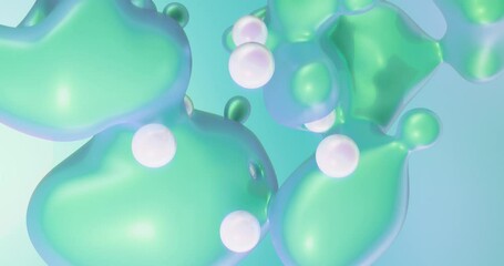 Poster - Abstract green metallic liquid flowing with pearl bubbles background. background with bubbles. 3D rendering, 4K VJ loop